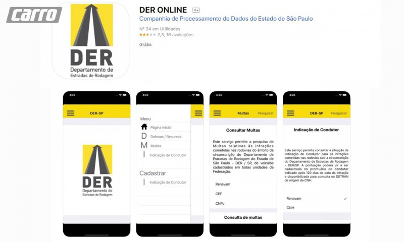 DER lança aplicativo que permite indicação do condutor e consulta às multas