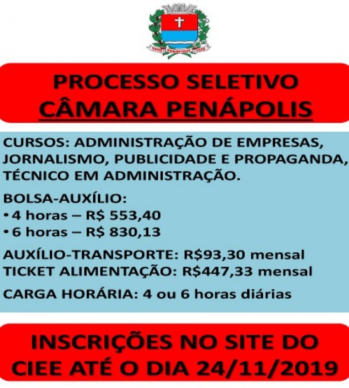 Câmara abre processo seletivo para contratação de estagiários