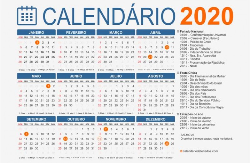 Interior Penápolis - Ano novo terá 11 feriados nacionais em dias de semana