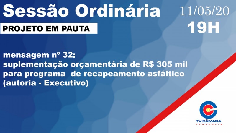 Câmara votará suplementação orçamentária de R$ 305 mil