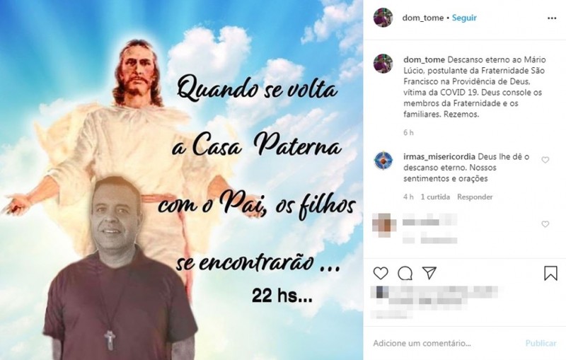 Jaci tem segunda morte de frei por causa do coronavírus