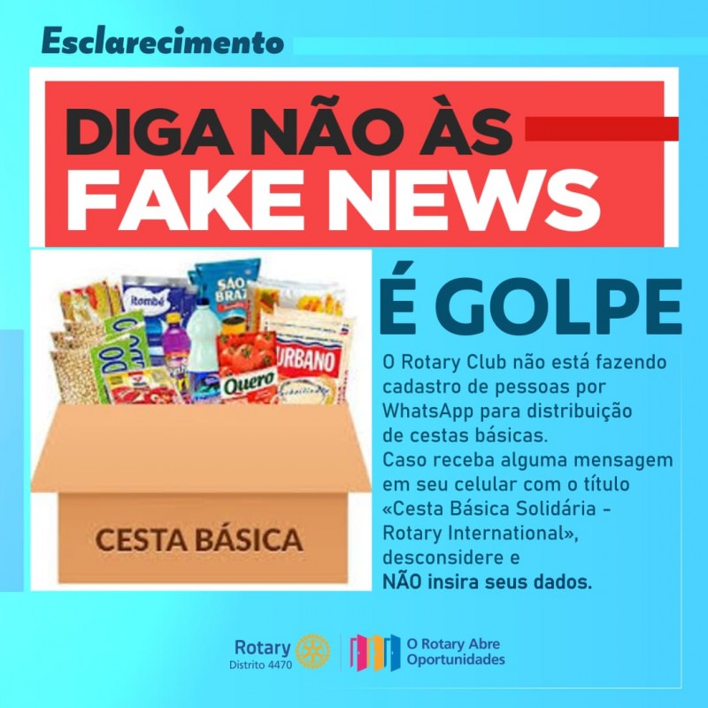 Rotary Club alerta para golpe com cadastramento de cestas básicas