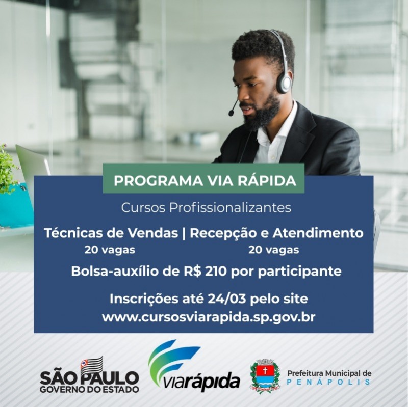 Via Rápida oferece cursos gratuitos e online para Penápolis