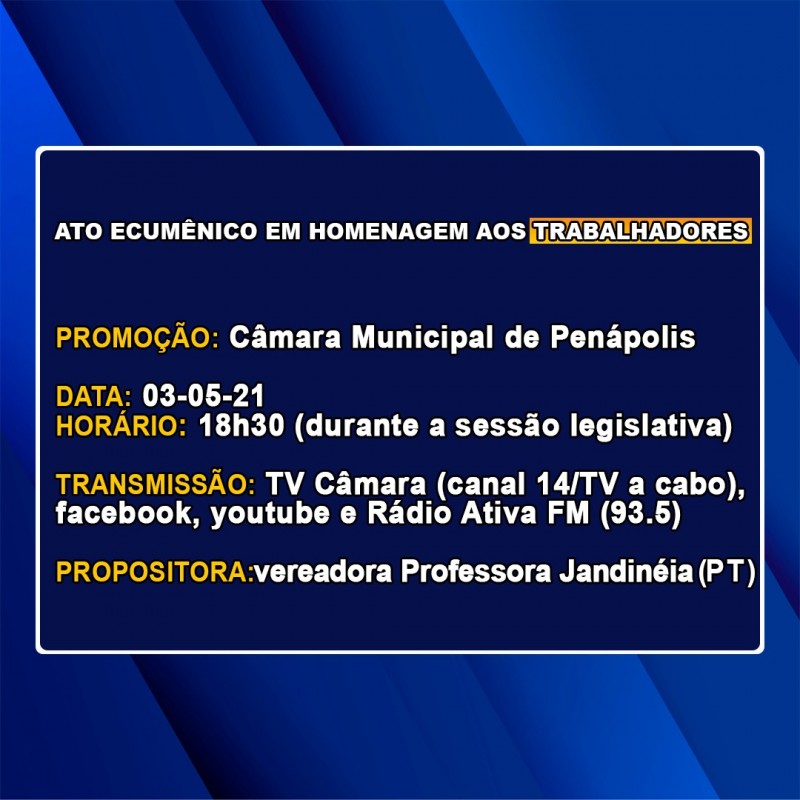 Câmara terá ato em sua sessão para homenagear os trabalhadores