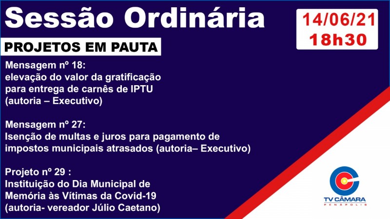 Câmara Municipal tem três projetos para votação