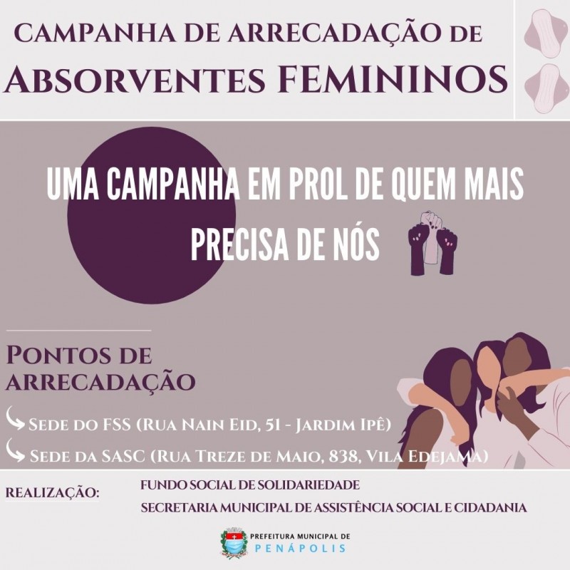 Prefeitura lança campanha de arrecadação de absorventes femininos