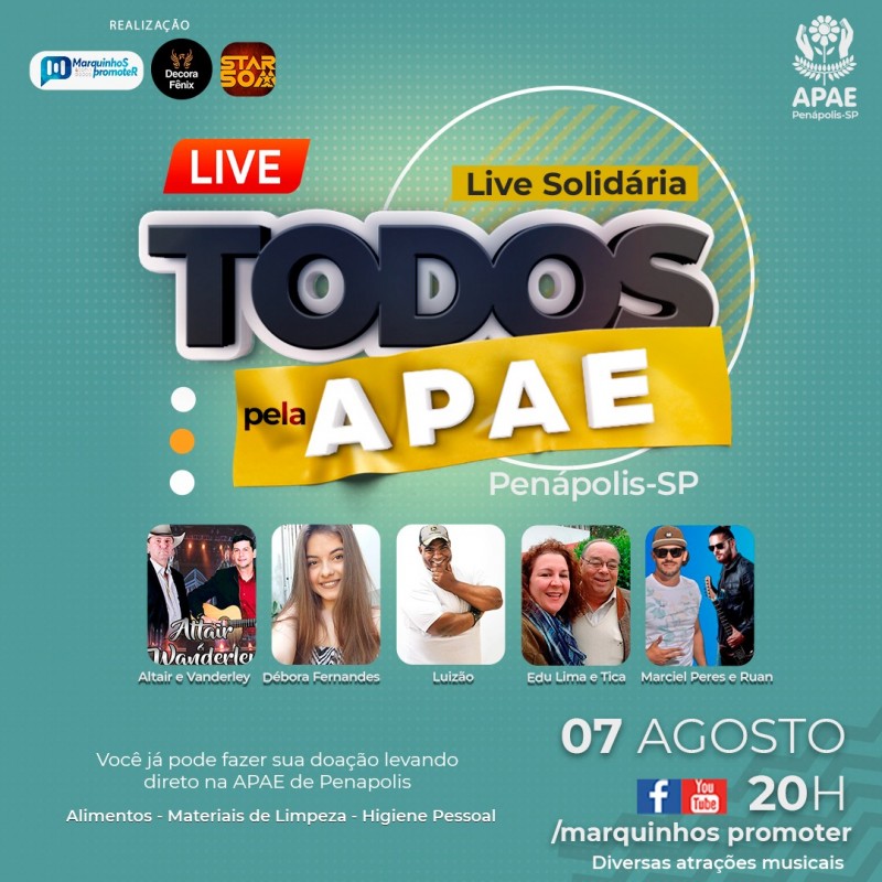 Live Solidária em prol Apae reúne artistas da cidade