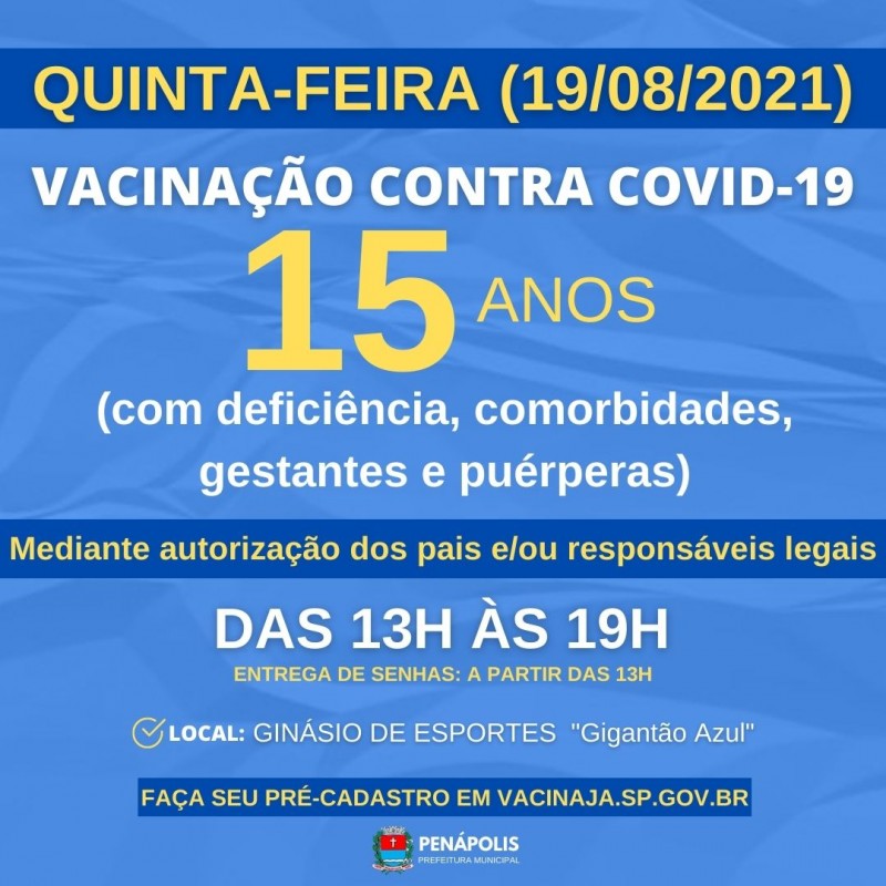 Penápolis inicia hoje vacinação de pessoas de 15 anos com comorbidades