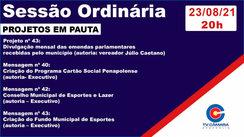 Câmara Municipal tem quatro projetos para votação amanhã