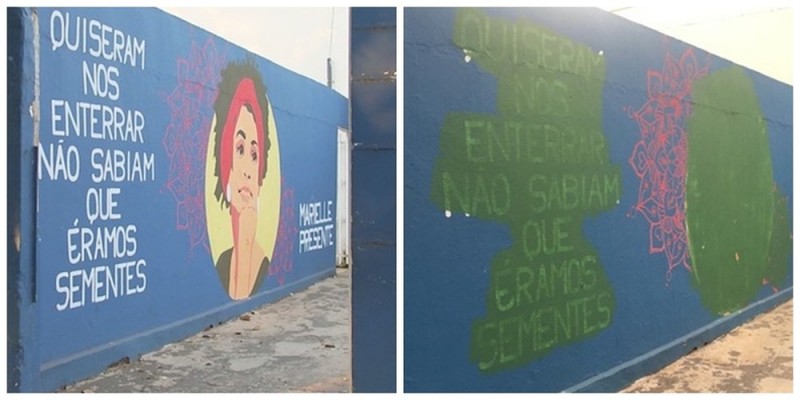 Após decisão de conselho, arte em homenagem à Marielle Franco é apagada de muro de escola