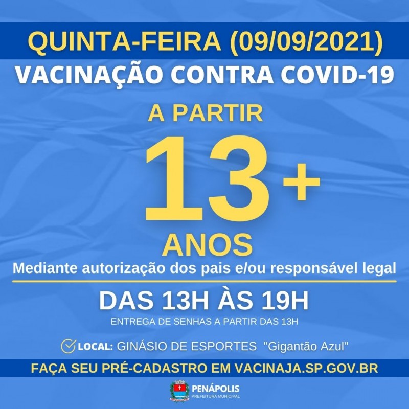 Covid-19: cidade inicia vacinação de adolescentes com 13 anos