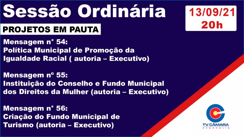 Câmara Municipal tem três projetos para votação nesta segunda-feira