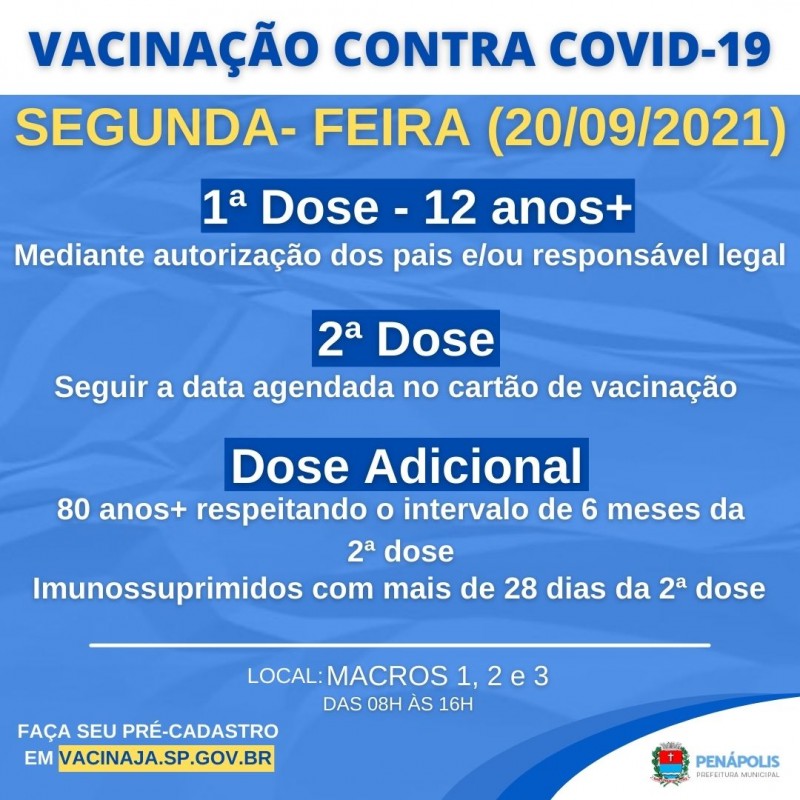 Penápolis inicia aplicação da dose adicional em idosos de 80 anos e imunossuprimidos