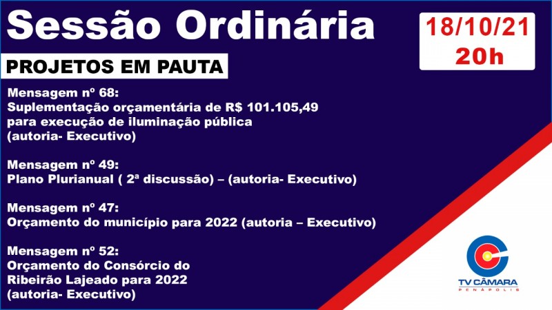 Câmara votará orçamento do município para 2022