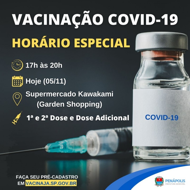 Saúde realiza, nesta sexta-feira, vacinação contra a Covid-19 em horário especial