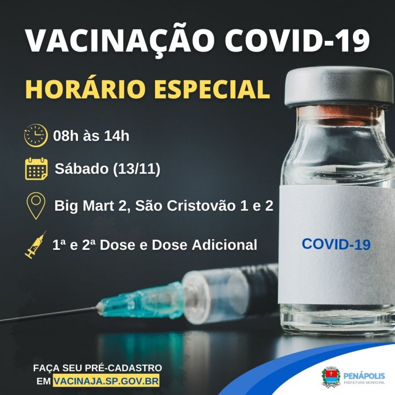 Penápolis terá vacinação especial neste sábado contra o coronavírus