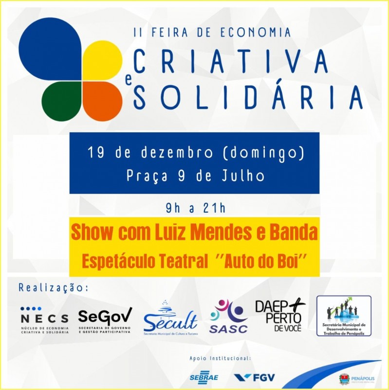 Feira de Economia Criativa e Solidária acontece hoje na praça 9 de Julho