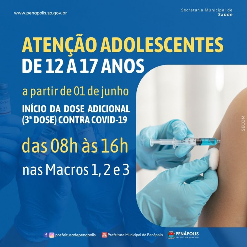 Penápolis amplia dose adicional para adolescentes de 12 a 17 anos