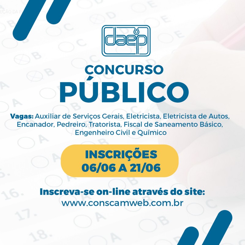 Daep abre inscrições para concurso público