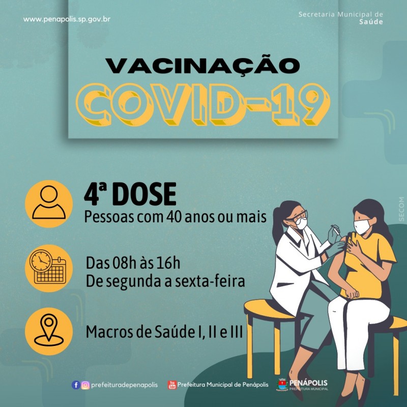 Penápolis libera 4ª dose da vacina para maiores de 40 anos