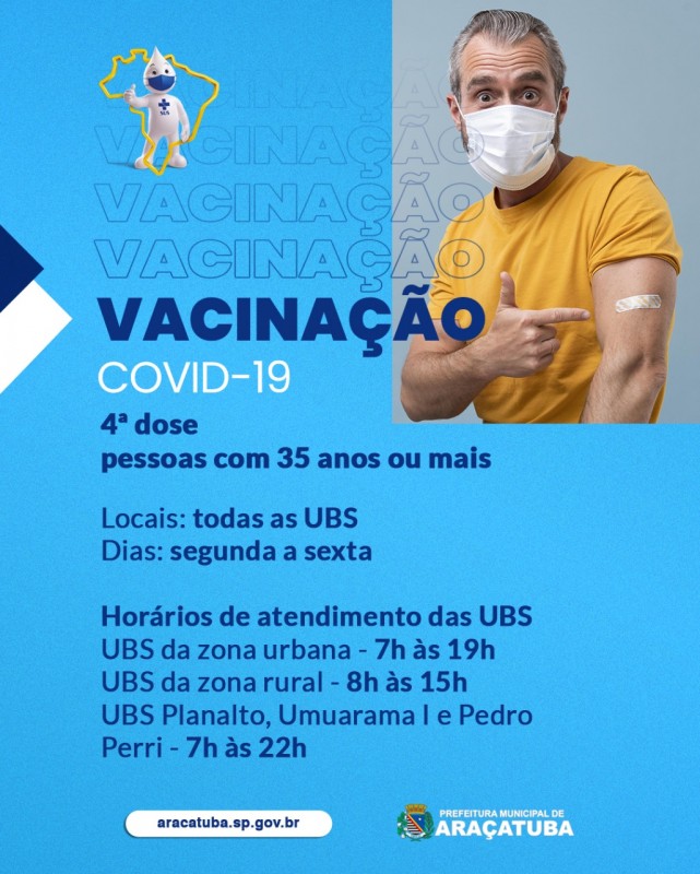 Araçatuba inicia vacinação da 4ª dose em pessoas de 35 anos ou mais