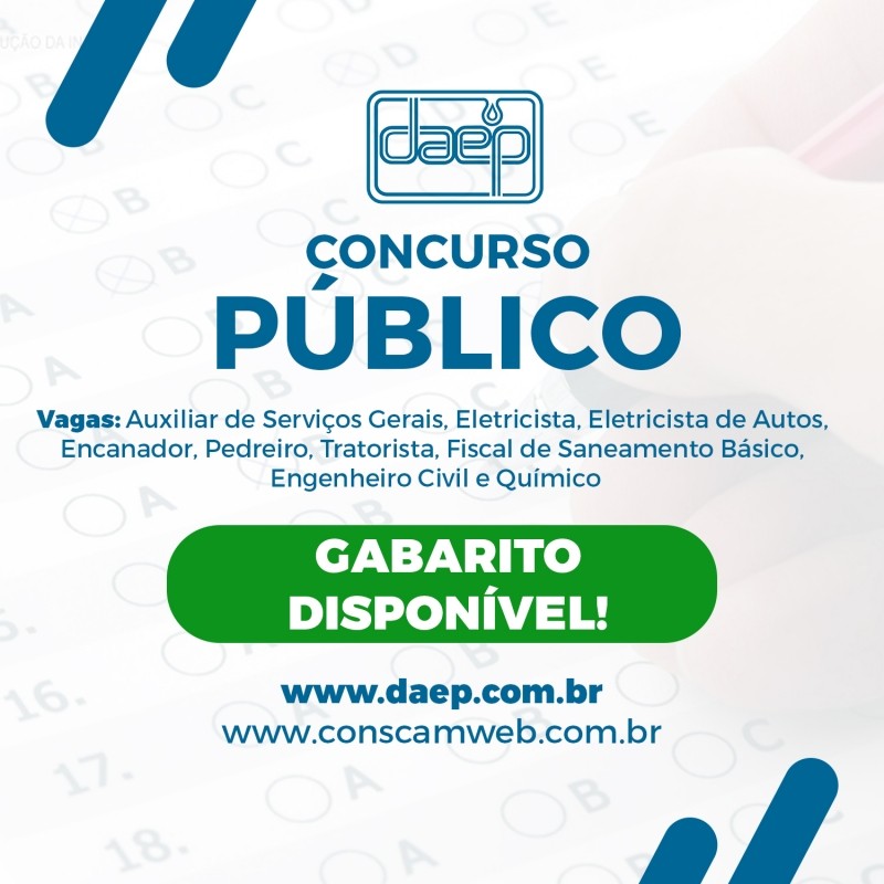 Gabarito do concurso público do Daep já está disponível