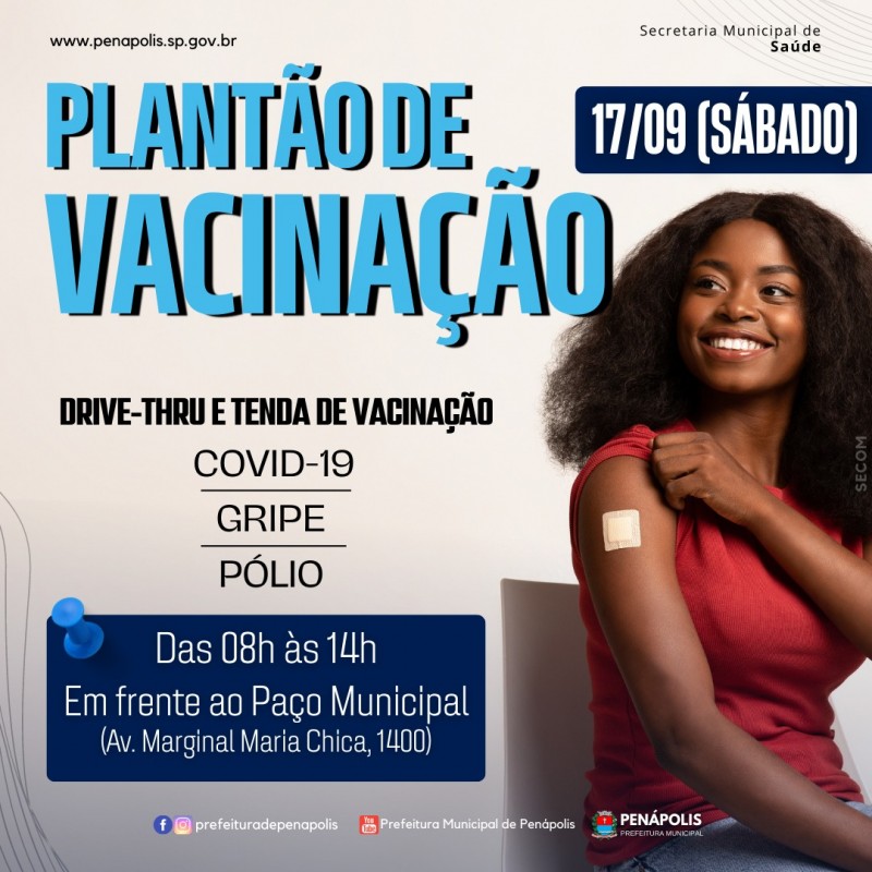 Penápolis terá “Plantão de Vacinação” contra Covid, Gripe e Pólio neste sábado