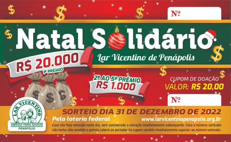 Lar Vicentino sorteará R$ 24 mil na campanha do ‘Natal Solidário’