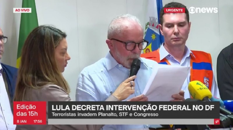 Lula decreta intervenção federal no DF e diz que invasores serão encontrados e punidos