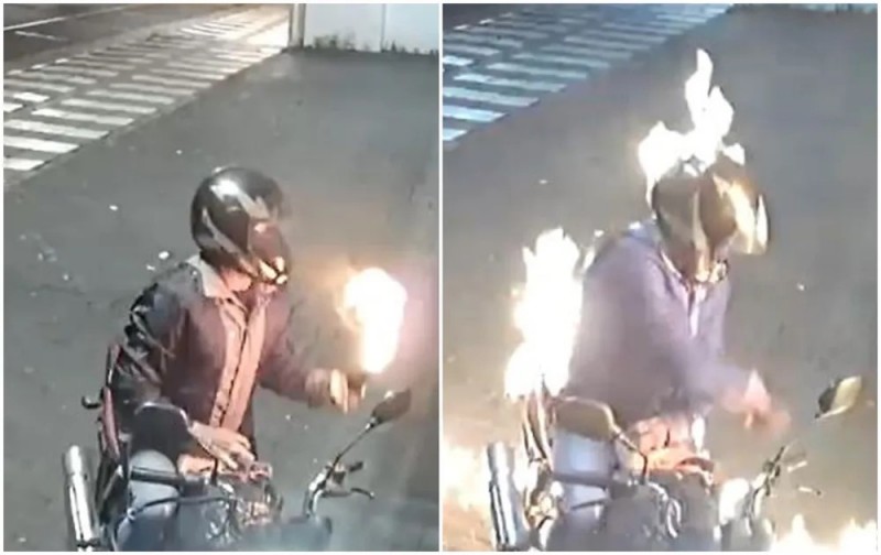 Motociclista pega fogo ao tentar incendiar loja de veículos