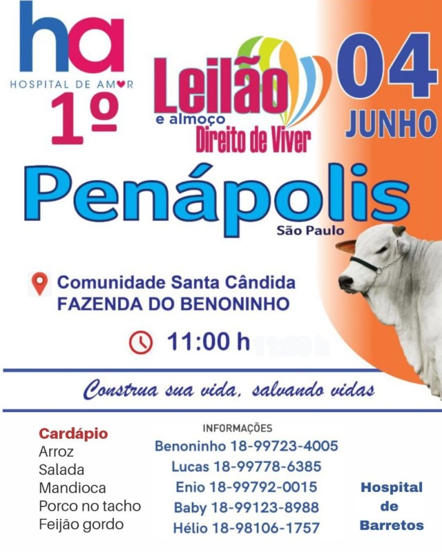 Penápolis terá 1ª edição do leilão e almoço Direito de Viver em prol ao Hospital do Amor de Barretos