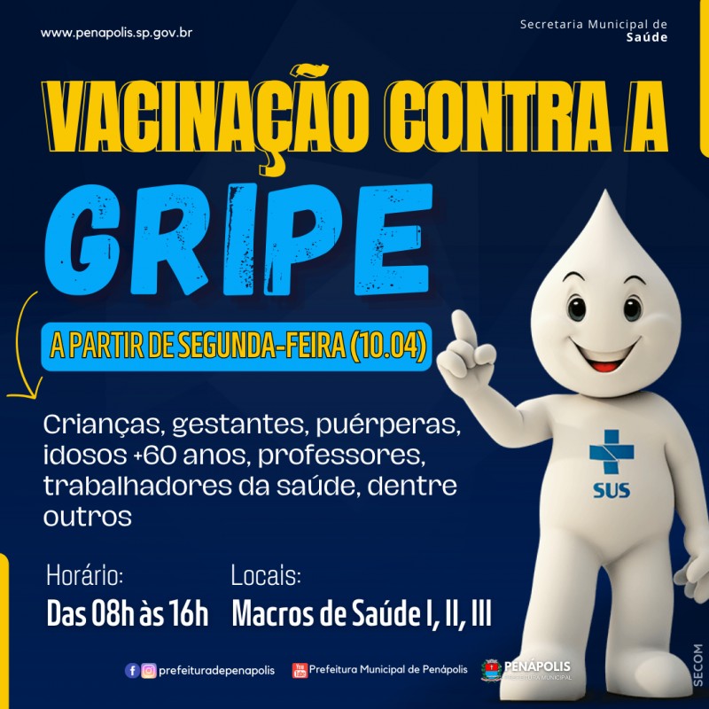 Vacinação contra a Gripe começa na próxima segunda-feira em Penápolis