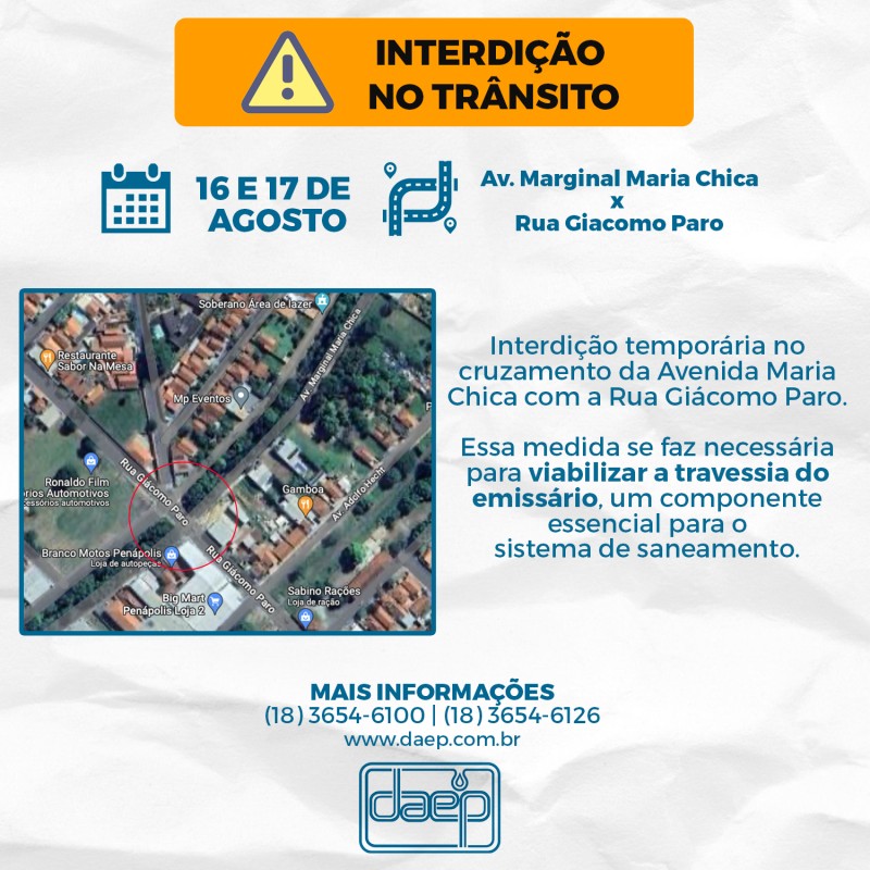 Trânsito sofre interdição temporária na Marginal Maria Chica com Giácomo Paro