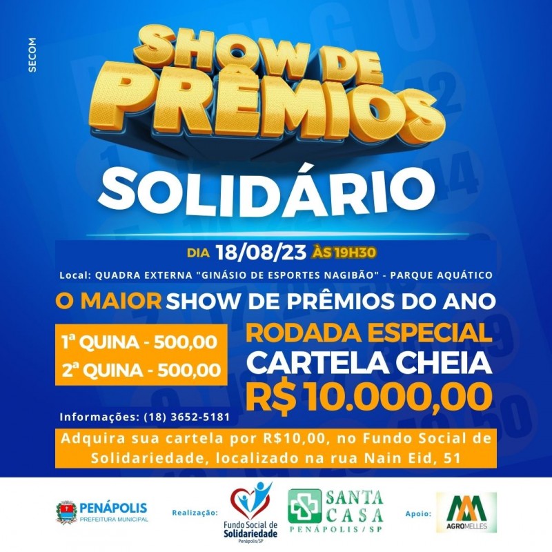 Show de Prêmios do Fundo Social e Santa Casa terá premiação de R$ 10 mil