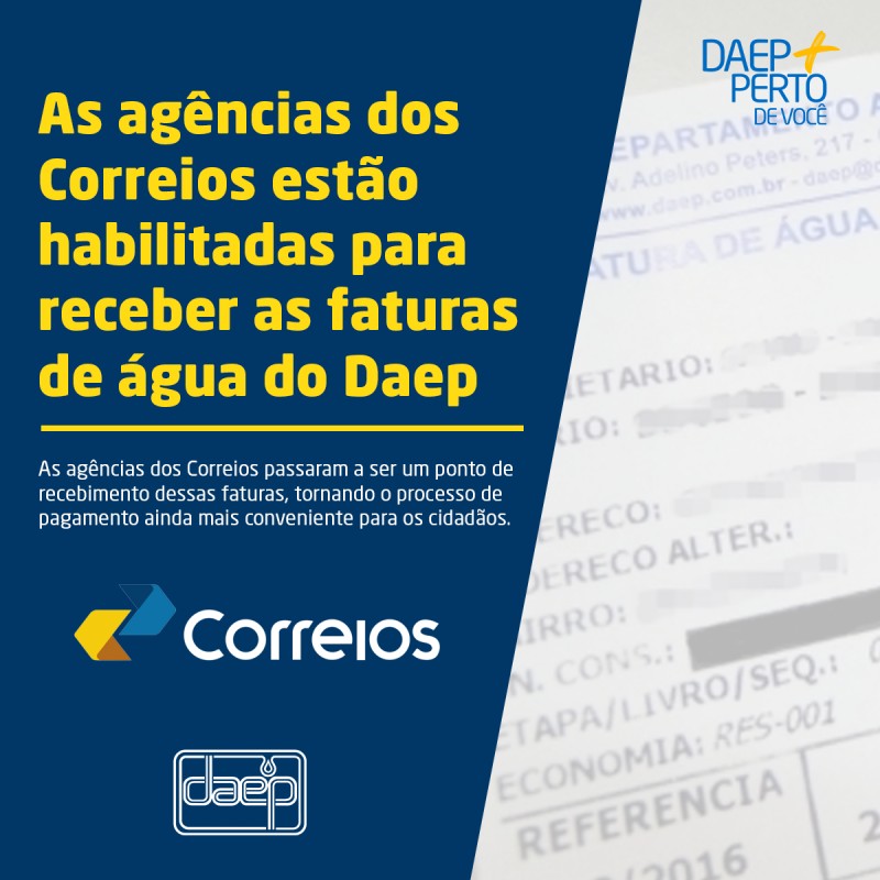 Agências dos Correios recebem as faturas de água do Daep