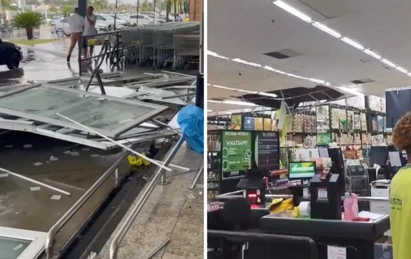 Pancada de chuva causa danos em estruturas de prédios e quedas de galhos de árvores