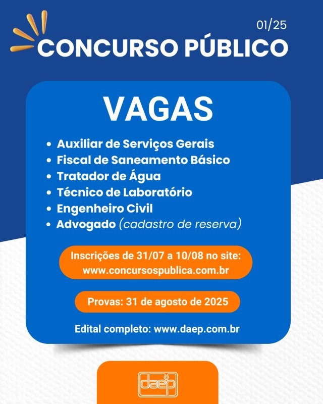 DAEP abre inscrições para concurso público