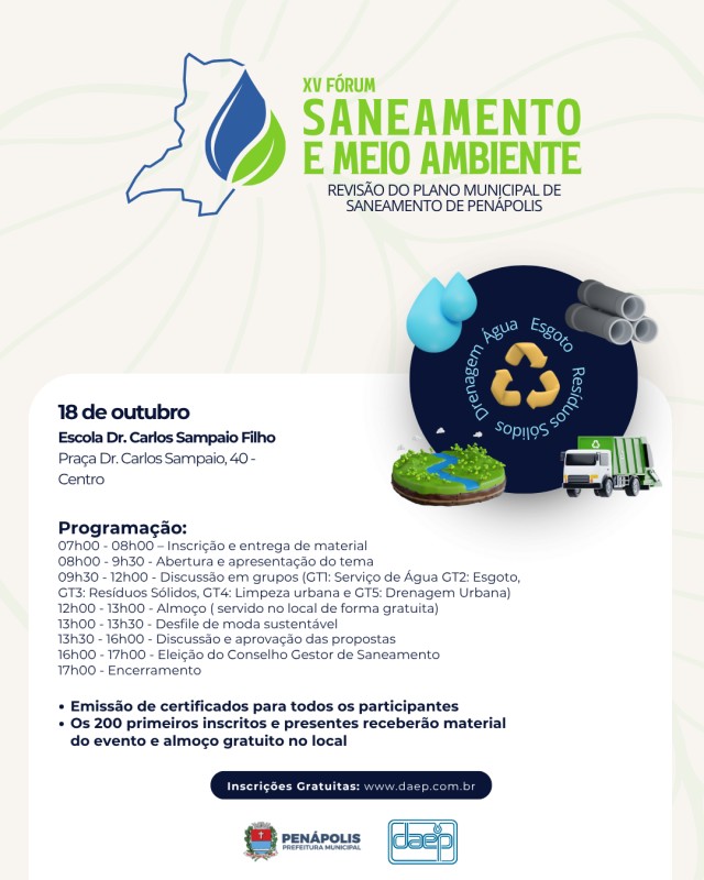 Daep realiza neste sábado o 15º Fórum de Saneamento e Meio Ambiente