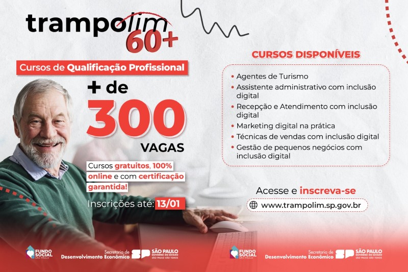 Programa Trampolim oferece cursos gratuitos para pessoas com mais de 60 anos