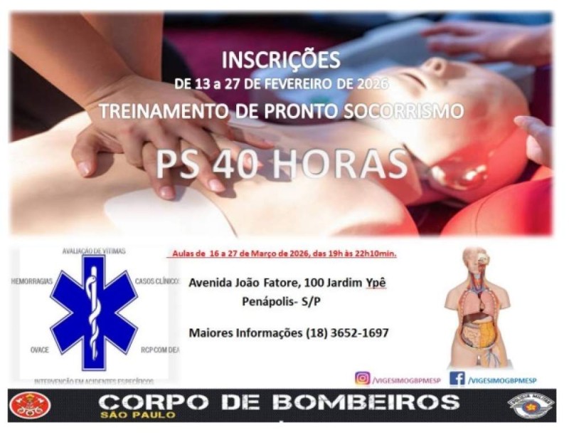 Bombeiros de Penápolis abrem inscrições para curso de pronto-socorrismo