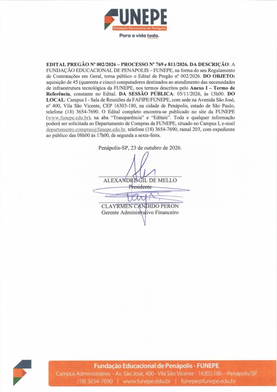 FUNEPE abre Edital para compra de 45 computadores para infraestrutura tecnológica