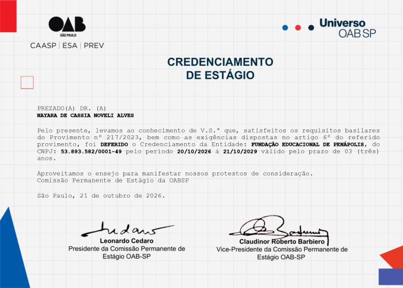 FUNEPE obtém recredenciamento do Escritório de Práticas Jurídicas junto à OAB