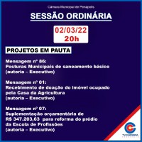 Câmara Municipal realizará sua próxima sessão ordinária na quarta-feira (2)