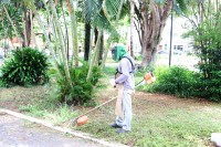 Equipe efetuou roçagem e limpeza da praça Dr. Carlos Sampaio Filho